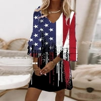 Ženske prevelike haljine Labavi bell rukavi Patriotska mini haljina Američka zastava Print V izrez plus