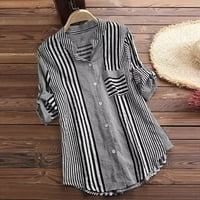 Uredska odjeća za žene plus veličine Tri četvrtine prugasti ispis V-izrez labavi fit top majica bluza