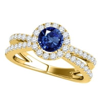 Mauli dragulji za angažovanje prstenova za žene 1. Carat Halo Sapphire i dijamantski angažman prsten