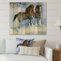 Art DemandArt 'Konji koji trče u zimi' Seoski kuća na prirodnom borovu šumu - ploče - ploče