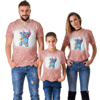 Porodica koja odgovara crtani majica Lilo & Stitch Print Relaxed-Fise Ležerne prilike kratkih rukava Poliesterski posad Crta Fahion majica za odrasla djeca