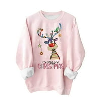 Wyongtao Womens Božićni print Dukserice Crew vrat pulover Duksere Ležerne prilike udobne modne odjeće,