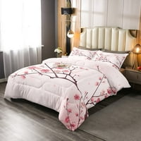 Cherry cvjetovi komfor komplet pune, djevojka ružičasta cvjetna dolje udobnost, japanska proljetna posteljina,