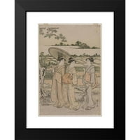 Chōbunsai eishi crni moderni uokvireni muzej umjetnički print pod nazivom - tri žene šetaju na selu