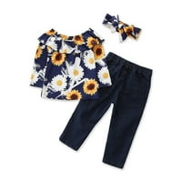 Advoicd mjesec Djevojke odjeću Toddler Girls Outfit Sunflowers Ispisuje duge rukave vrhovi traper bell