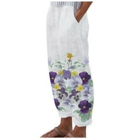 Caveitl ženske ležerne hlače, ženski ljetni ispisani pamučni džep ravno rukav casual elastična struka