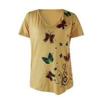 SunhillsGrace majice za žene modni V-izrez kratki rukav leptir cvjetni ispis casual labavi bazični vrhovi
