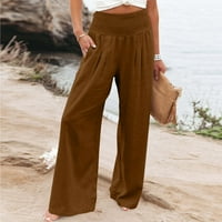 Ljetne hlače široke noge za žene vrećaste hlače od solidne boje trendy visoke struine pantalone Udobne