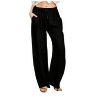 Ženske lounge hlače Slabave pamučne lanene crteže ljetne casual široke pantalone za noge za žene crne