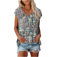 USMIXI ženske košulje V-izrez kratki rukav cvjetni print ljetni slatki vrhovi dame casual lagano labavo