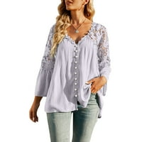 Ženske bluze čipke čipke crochet v vrat dugih rukava s dugim rukavima dolje majica casual majica vrhunske