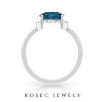 CT jastuk Cut London Blue Topaz Prsten sa dijamantskim naglaskom, klasičnim Blue Topaz zaručnički prsten