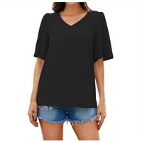 Žene Ljetne majice Ležerne majice Loseg i vrat polu rukavice košulje od pune boje crna 3xl
