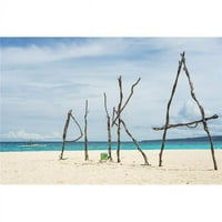 Plaža Postarzati DPI puka u Boracay bijeli pijesak i plava voda s radom Puka izrađena od otiska plakata