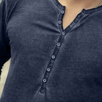 Muška pamučna košulja - V-izrez sa tipkama Placket Plain Ležerne košulje dugih rukava, plava