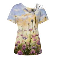 TKLpehg ženske casual majice za čišćenje lagana okriljavanje ovratnik hladna ramena cvjetna grafička