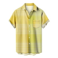 Muškarci Ležerne tipke Štampanje sa džepom Partdown Short rukava majica za bluze s rukavima, žuta, XL