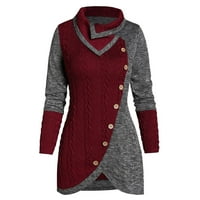 Forestyashe Plus size Žene O-izrez Dugih rukava Solid Botton Pachwork asimetrični vrhovi džemper