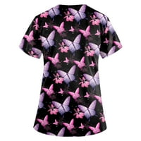 Tking modne ženske pilinge TOP V-izrez kratkih rukava od tiskanih džepova Radna bluza za žene ljubičaste