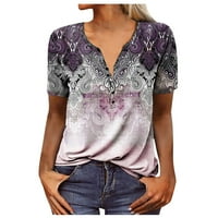 Qcmgmg bluze za žene plus veličine gumb dolje na vrhu Ležerne prilike Henley Graphic Classic Fit Majice