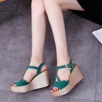 B91XZ Ženske klizačke sandale Modne ljetne rainestone sandale opružne pete Platform i visoki klinovi ženske sandale zelene boje, veličine 7.5