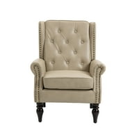 Vintage akcentna stolica središnja fotelja, tapacirana jednostruka kauč na razvlačenje sa gumbom s gumbom noge za leđa i masivne drvne noge, modernog comfy za čitanjem fotelja, za dom, ured, salon, klub, deva