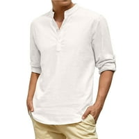 Bijele T majice za muškarce Muškarci Ljeto u boji Dugi rukav na dugim rukavima Dugme Ležerne prilike