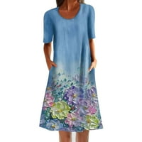 Haljine za žene s kratkim rukavima za tisak cvjetnog uzorka Okrugli vrat Maxi Loose Fit Modna trendi
