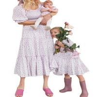 Mama i mi porodica podudarajuća odjeća žena djevojka cvjetni print puff rukava dugačak maxi haljina