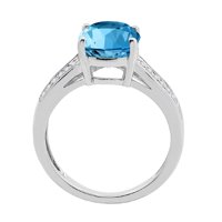 Mauli dragulji za žene 2. karat ovalni plavi topaz i dijamantni prsten 4-prong 10k bijelo zlato