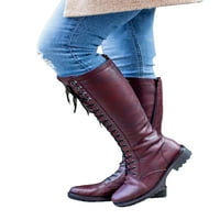 Tenmi Žene zimske koljena visoke cipele sa cipelama sa jahanjem, čizme za jahanje niska peta čipka za