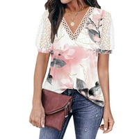Lenago ženske vrhove klirence ispod $ Ljeto plus veličine V-izrez cvjetne tiskane čipke T-majice Udobne