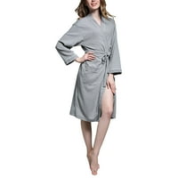Lu's Chic ženske vafle Obuhvaće lagani talas Srednja duljina Bath Robe s džepom Sleep Velenje vezanje