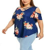 Colisha Women plus veličina Ljetna majica Top Casual Prevelizirani kratki rukav V izrez na plaži Cvjetni