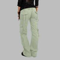 Ženski gumb visokog struka Multi džepovi Baggy Cargo Hlače Y2K ravne ležaljke hlače za leg za dečko