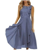 Ljetne haljine za ženska haljina za svestrane stil ženske haljine šifon elegantan čipkasti patchwork haljina bez rukava bez rukava djeveruše večernja haljina plava xl