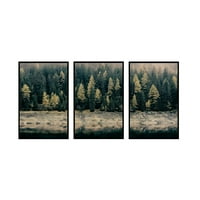 Trodijelni poster fotografija - moderan print - pejzaž, maglovito Forrest, jezero, divljina, drveće