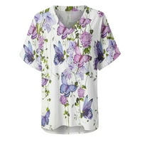 Safuny Women's Trendy Loose Tops Cleariance Ljeto V izrez Pulover Prodaja Odjeća Trendy Tees Cvjetni