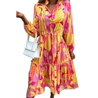 Miayilima Mini haljine za žene dame casual modne cvjetne tipke za ispis labavo V-izrez haljine s dugim
