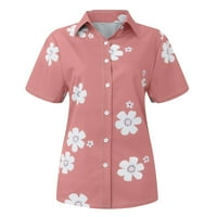 Košulje za žensku modnu ležernu taster za tiskane tastere kratkih rukava majica na vrhu bluza ružičasta