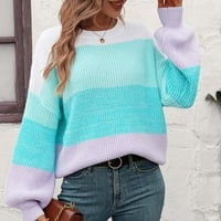 Zunfeo džemper za žene - prugaste labave fit pletene vrhove dugih rukava Crew vrat casual pulover trendi