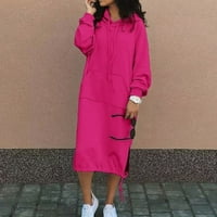 WHLBF vruća ružičasta haljina za žene plus veličine dugih rukava, ženska ležerna V-izrez labava smetnja