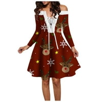 Sretan Božić !!! Qwang haljine za žene Ženska modna casual Slimprint božićna haljina za vuku V-izrez