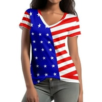 Majica 4. jula za žene, ženska majica V-izrez, 3D print V-izrez kratkih rukava majica, žene 2xS-8XL