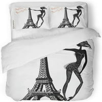 Podesite posteljinu Slika Pozdrav Paris Girl u blizini Eiffelovog tornja Model Prekrasan dvostruki poklopac