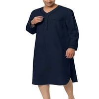 Muška odjeća za spavaće rublje s dugim rukavima V izrez Henley Sleep Majica Labava noćna odjeća Comfy