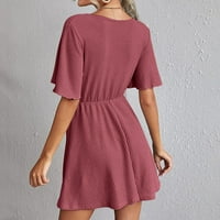 DMQupv Petite Maxi haljine za kratke žene Ženski kratki rukav V izrez visok struk Linija Ljetna košulja