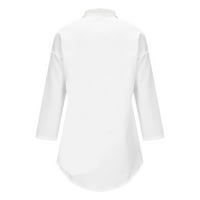 Bluza za ženske novitete Print V izrez Tunnic Tops Roll up lagana majica s dugim rukavima visoka majica s visokom majicom