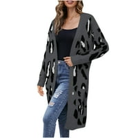 Ženska dugačka džemper modna jakna Leopard Ispiši labavi povremeni kaput zadebljanje zadebljanje odjeće