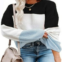 Greper džemperi za žene u boji blok pleteni džemper duks dugih rukava elegantni casual top crni xl
